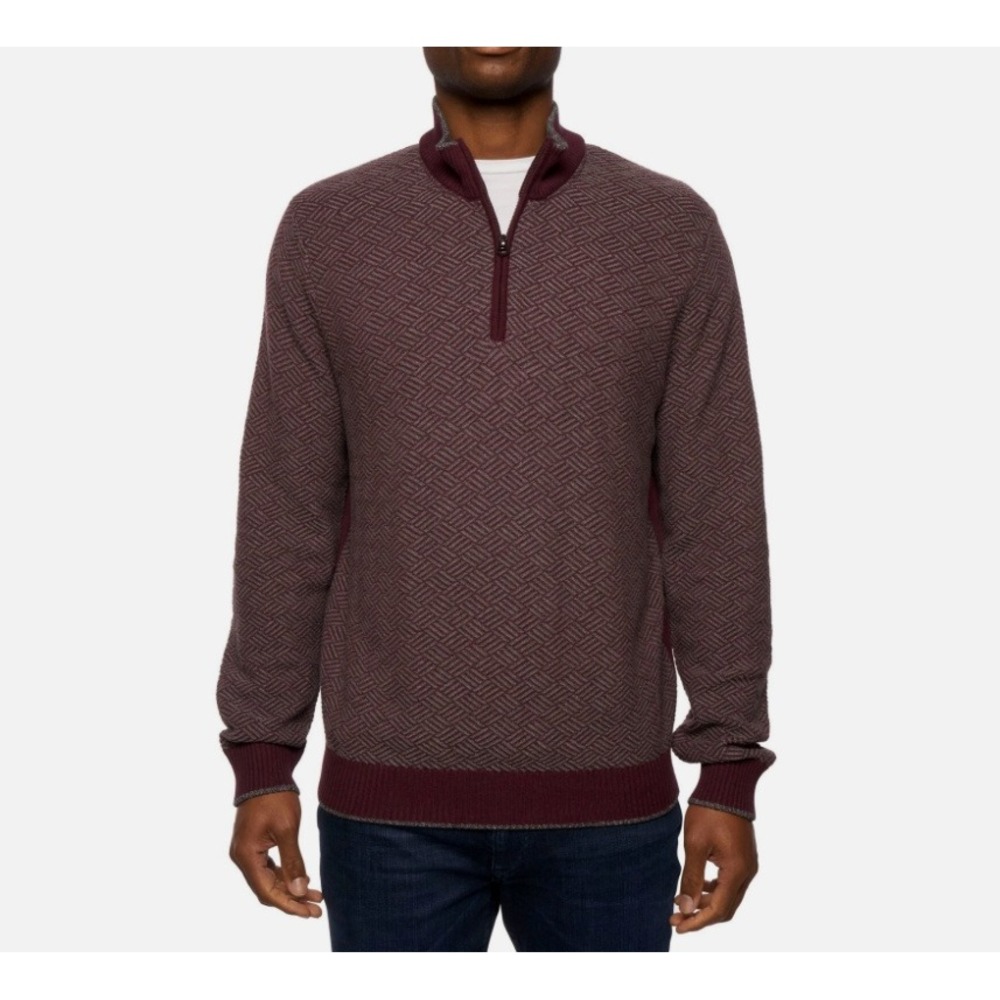 NWT Robert Graham Draco Quarter-Zip Sweater Geometric Classic Burgundy Medium